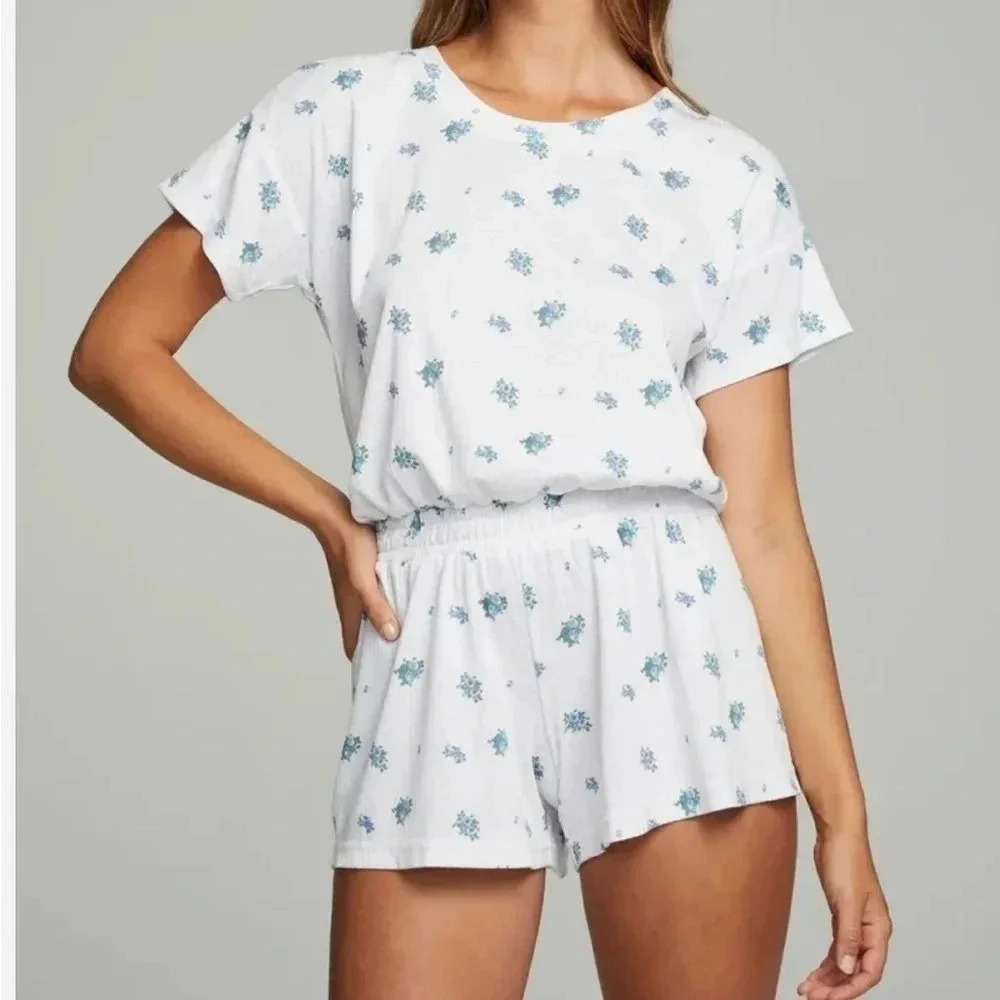 NWT Chaser Cotton Tail Romper Floral White Blue Size Small Revolve